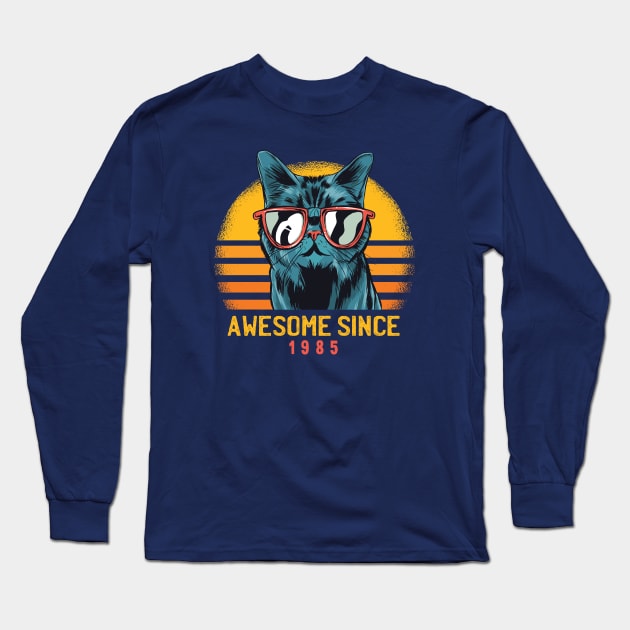 Retro Cool Cat Awesome Since 1985 // Awesome Cattitude Cat Lover Long Sleeve T-Shirt by Now Boarding